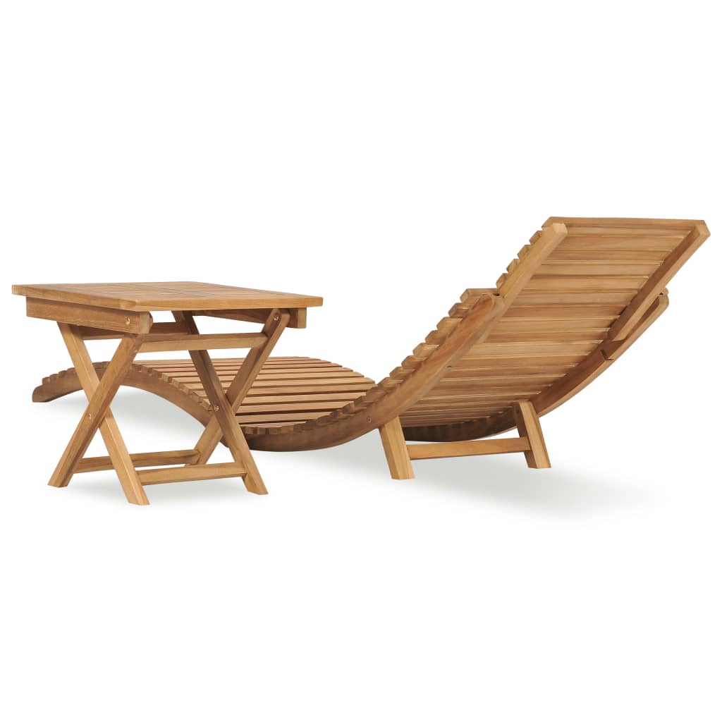 Folding Sun Lounger with Table Solid Teak Wood - OLBRIT