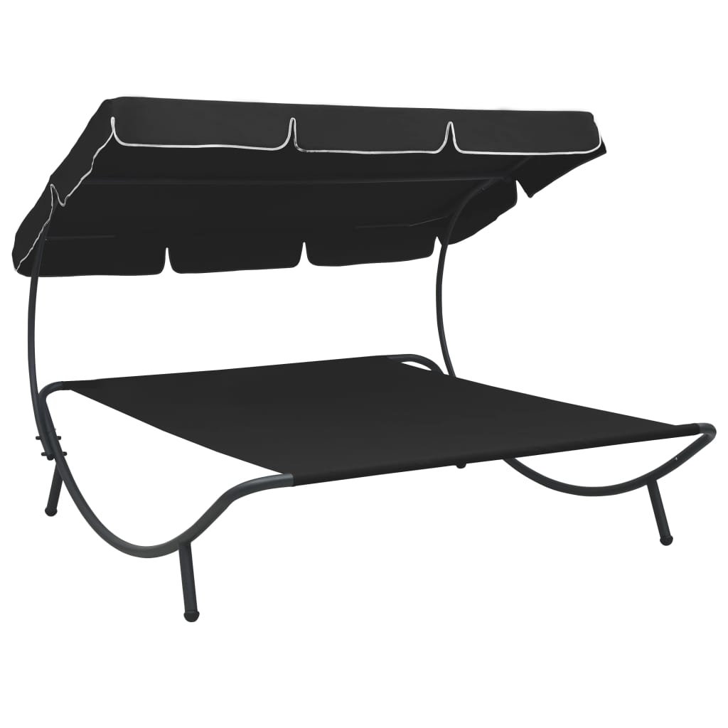 Outdoor Lounge Bed with Canopy Black - OLBRIT