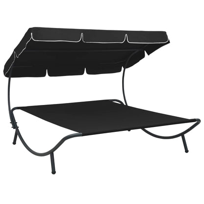 Outdoor Lounge Bed with Canopy Black - OLBRIT