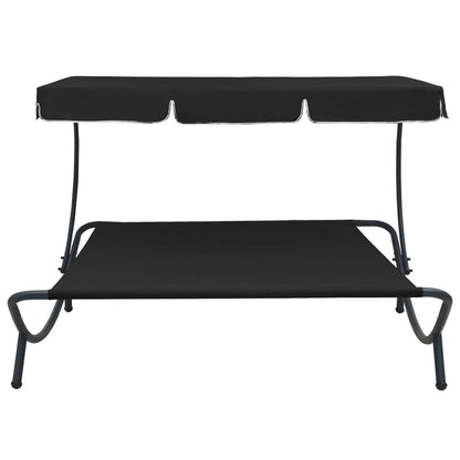 Outdoor Lounge Bed with Canopy Black - OLBRIT