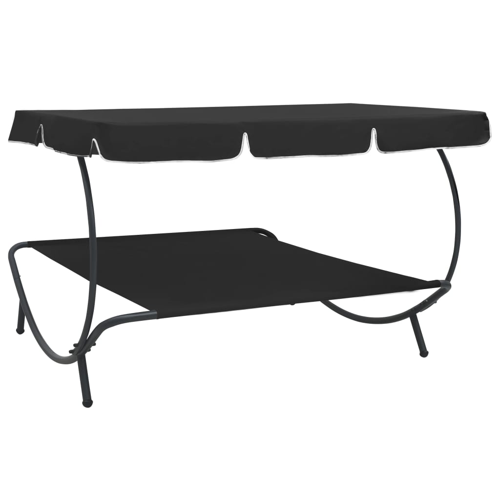 Outdoor Lounge Bed with Canopy Black - OLBRIT
