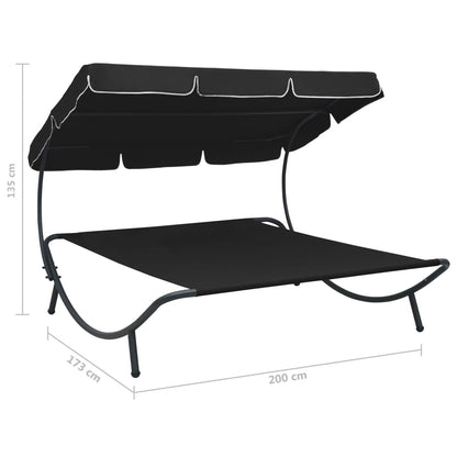 Outdoor Lounge Bed with Canopy Black - OLBRIT