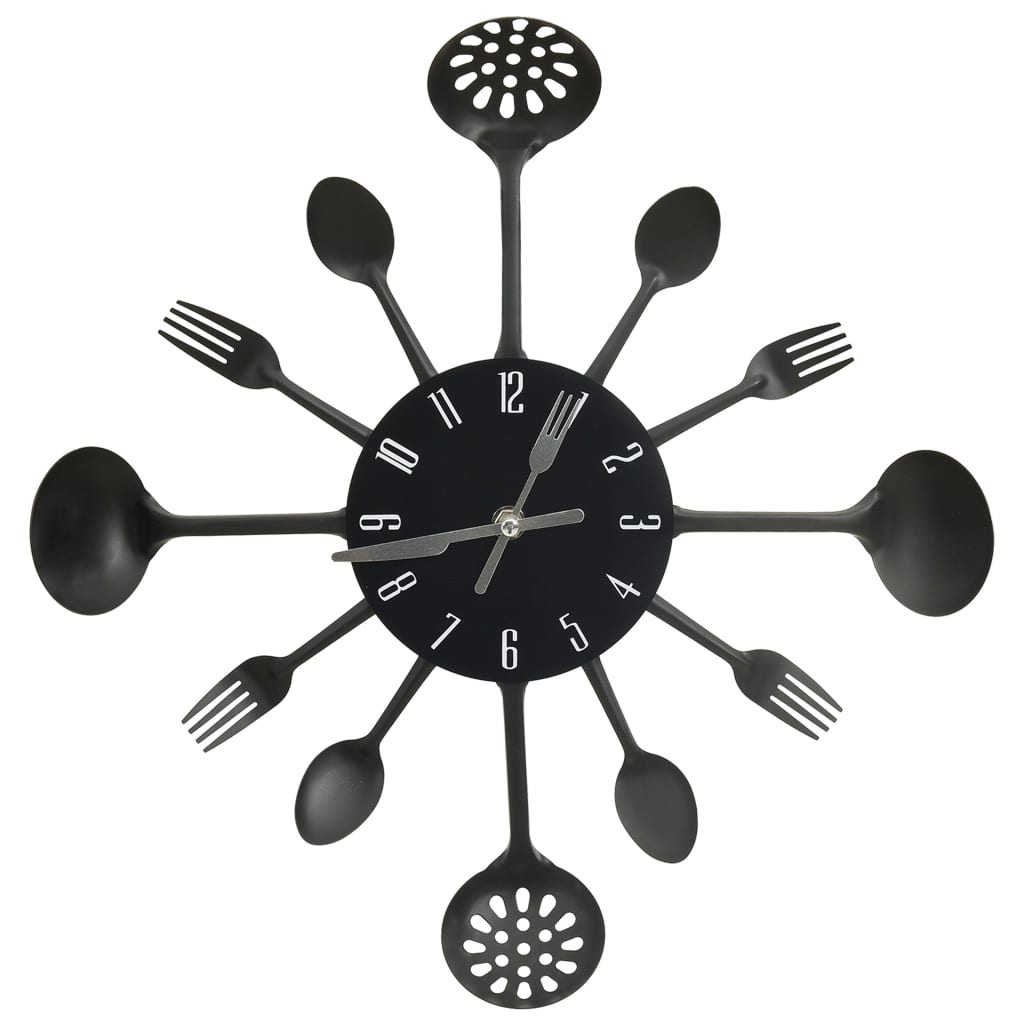 Wall Clock with Spoon and Fork Design Black 40 cm Aluminium - OLBRIT