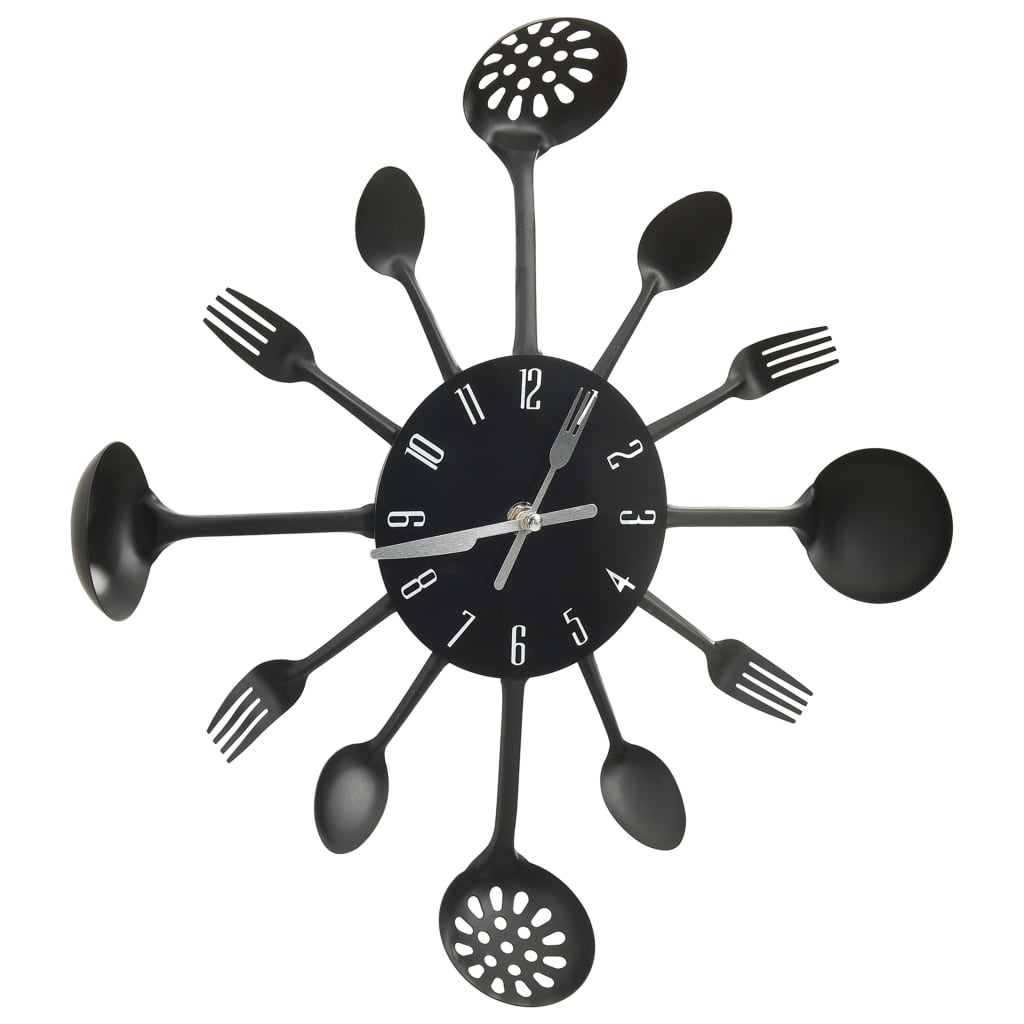 Wall Clock with Spoon and Fork Design Black 40 cm Aluminium - OLBRIT