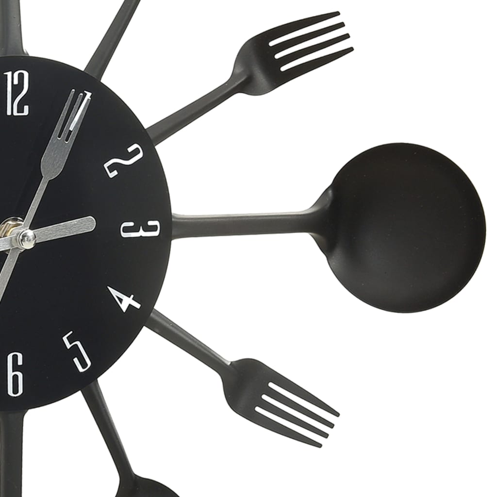 Wall Clock with Spoon and Fork Design Black 40 cm Aluminium - OLBRIT