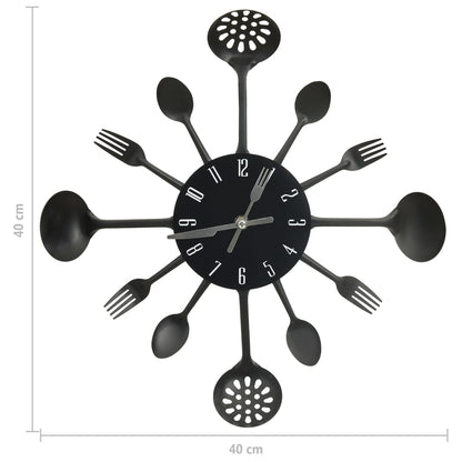 Wall Clock with Spoon and Fork Design Black 40 cm Aluminium - OLBRIT