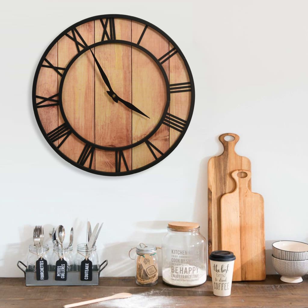 Wall Clock 39 cm Brown and Black MDF and Iron - OLBRIT