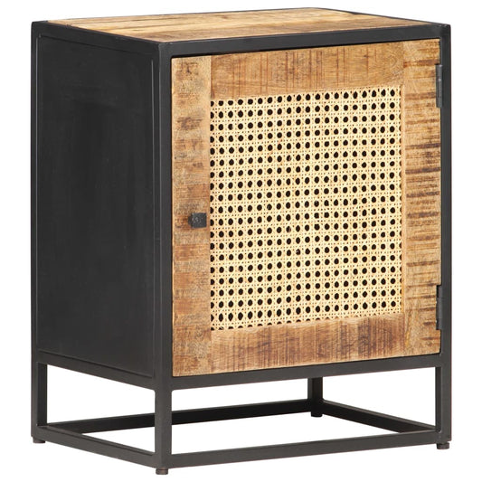 Bedside Cabinet 40x30x50 cm Rough Mango Wood and Natural Cane - OLBRIT
