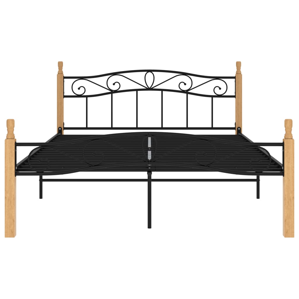 Bed Frame Black Metal and Solid Oak Wood 140x200 cm - OLBRIT