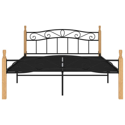 Bed Frame Black Metal and Solid Oak Wood 140x200 cm - OLBRIT