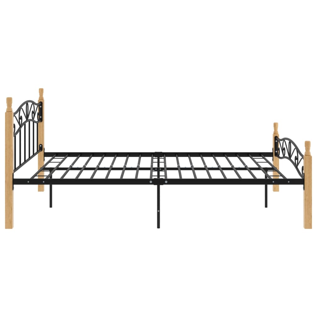 Bed Frame Black Metal and Solid Oak Wood 140x200 cm - OLBRIT