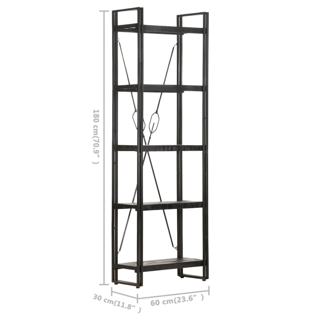 vidaXL 5-Tier Bookcase Black 60x30x180 cm Solid Mango Wood - OLBRIT