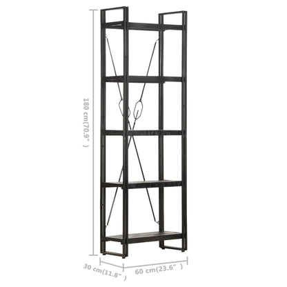 vidaXL 5-Tier Bookcase Black 60x30x180 cm Solid Mango Wood - OLBRIT
