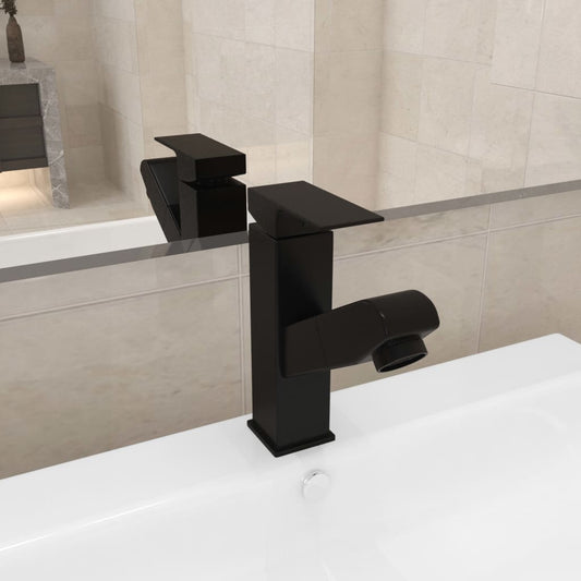 Bathroom Basin Faucet with Pull-out Function Black 157x172 mm - OLBRIT