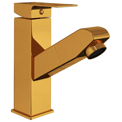 Bathroom Basin Faucet with Pull-out Function Gold 157x172 mm - OLBRIT