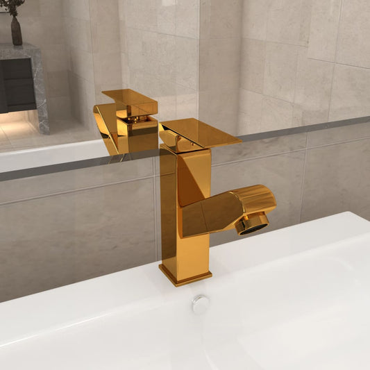 Bathroom Basin Faucet with Pull-out Function Gold 157x172 mm - OLBRIT