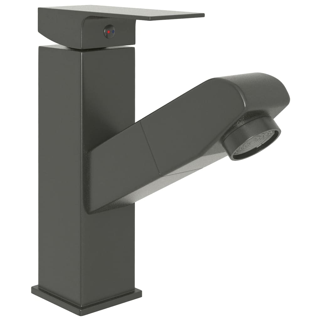 Bathroom Basin Faucet with Pull-out Function Grey 157x172 mm - OLBRIT