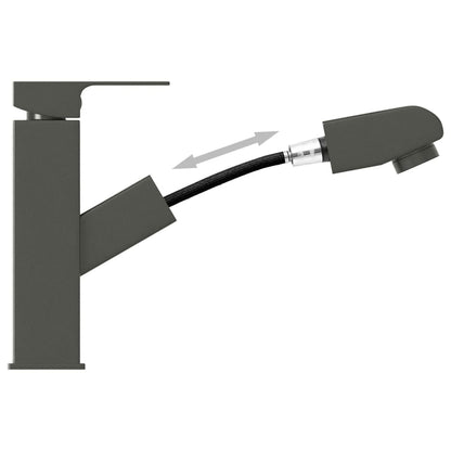 Bathroom Basin Faucet with Pull-out Function Grey 157x172 mm - OLBRIT