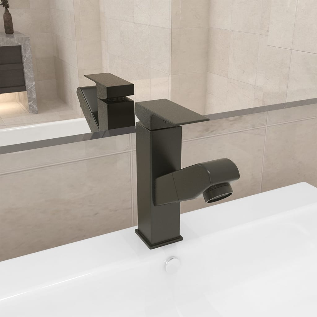 Bathroom Basin Faucet with Pull-out Function Grey 157x172 mm - OLBRIT