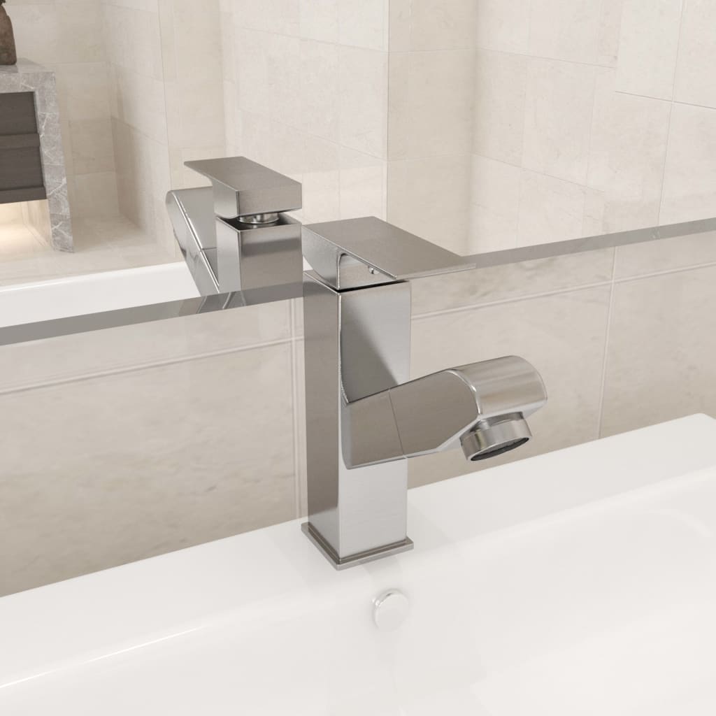 Bathroom Basin Faucet with Pull-out Function Silver 157x172 mm - OLBRIT