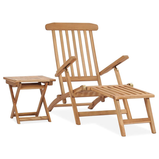 Garden Deck Chair with Footrest and Table Solid Teak Wood - OLBRIT