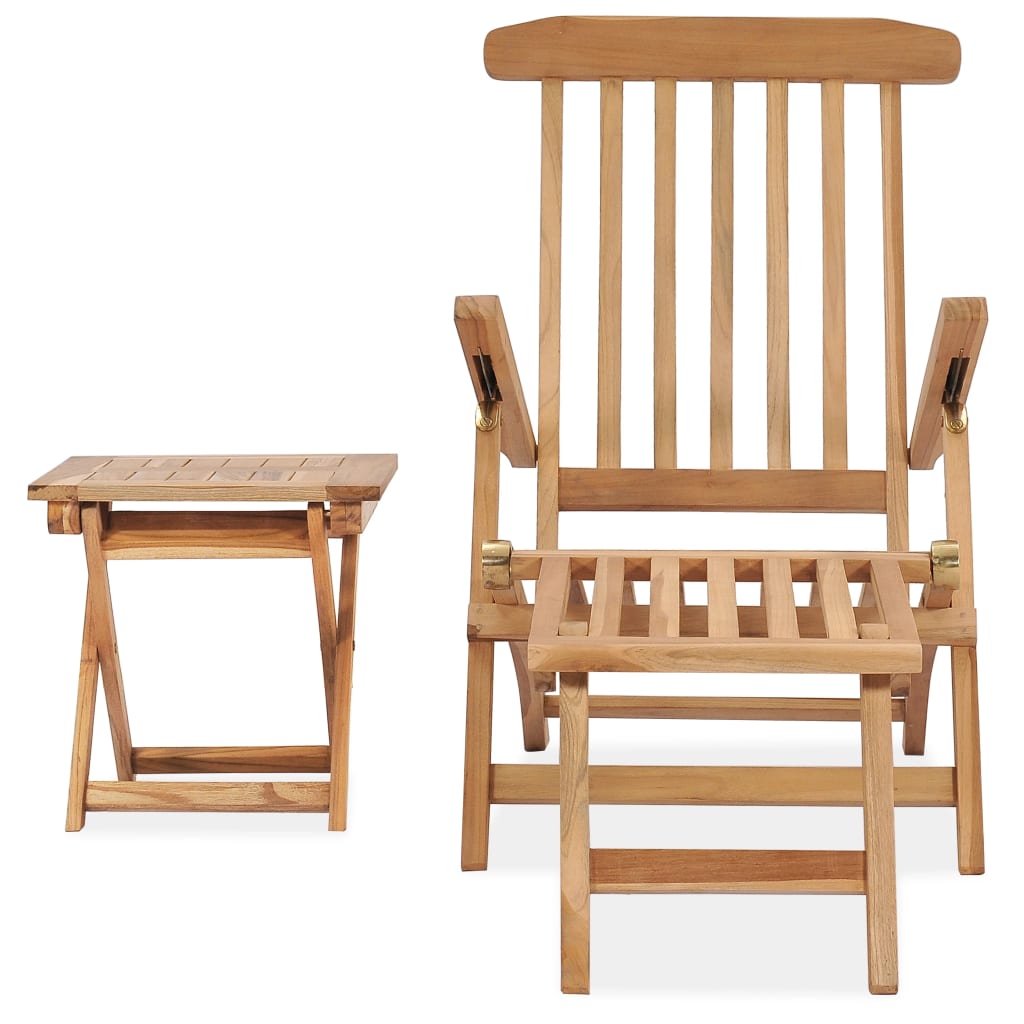 Garden Deck Chair with Footrest and Table Solid Teak Wood - OLBRIT