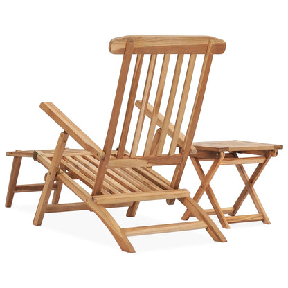 Garden Deck Chair with Footrest and Table Solid Teak Wood - OLBRIT