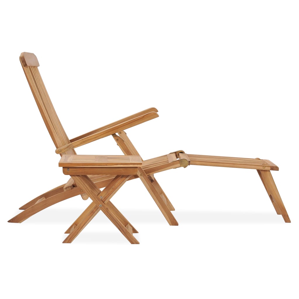 Garden Deck Chair with Footrest and Table Solid Teak Wood - OLBRIT