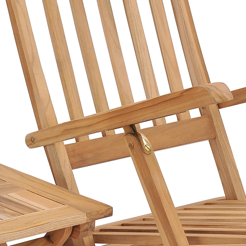 Garden Deck Chair with Footrest and Table Solid Teak Wood - OLBRIT
