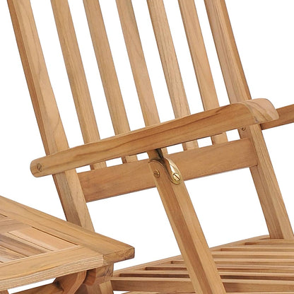 Garden Deck Chair with Footrest and Table Solid Teak Wood - OLBRIT