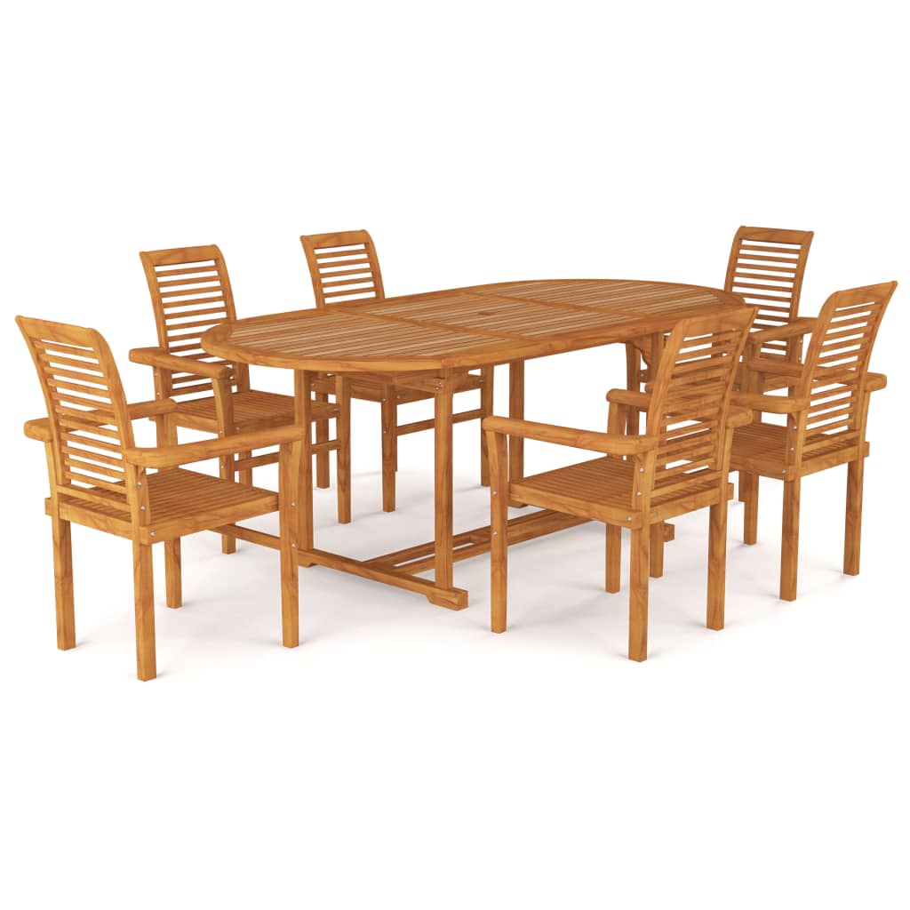 7 Piece Garden Dining Set Solid Teak Wood - OLBRIT