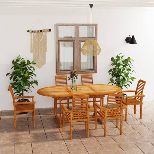 7 Piece Garden Dining Set Solid Teak Wood - OLBRIT