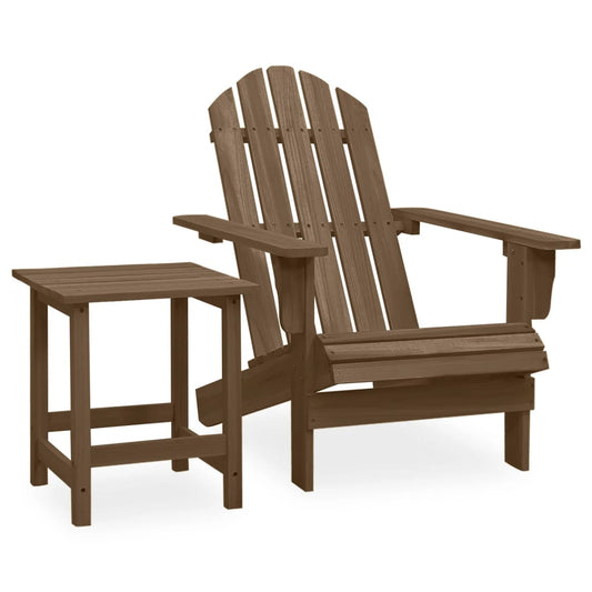 Garden Adirondack Chair with Table Solid Fir Wood Brown - OLBRIT