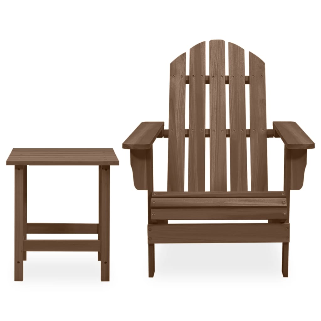 Garden Adirondack Chair with Table Solid Fir Wood Brown - OLBRIT