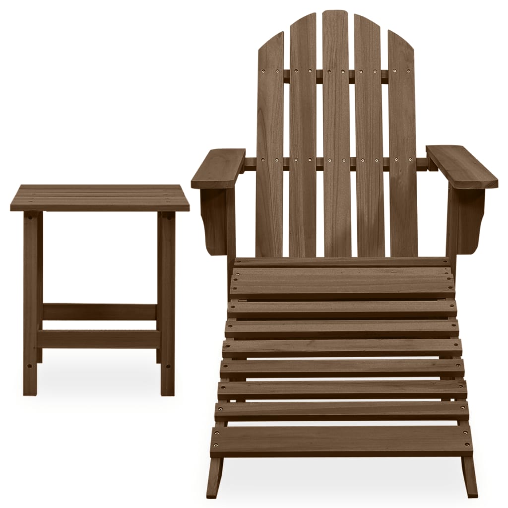 Garden Adirondack Chair with Ottoman & Table Solid Fir Wood Brown - OLBRIT