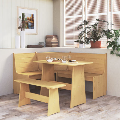 Dining Table with Bench Honey Brown Solid Pinewood - OLBRIT
