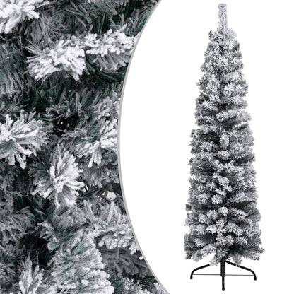 Slim Artificial Christmas Tree with Flocked Snow Green 120 cm PVC - OLBRIT