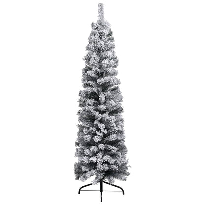 Slim Artificial Christmas Tree with Flocked Snow Green 120 cm PVC - OLBRIT