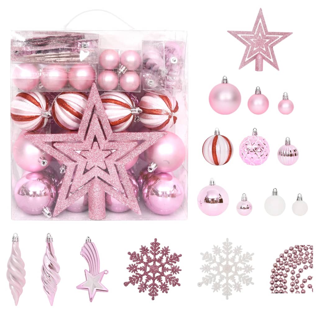 65 Piece Christmas Bauble Set Pink/Red/White - OLBRIT