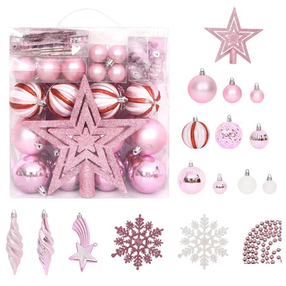 65 Piece Christmas Bauble Set Pink/Red/White - OLBRIT