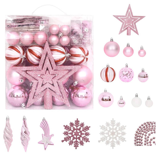 65 Piece Christmas Bauble Set Pink/Red/White - OLBRIT