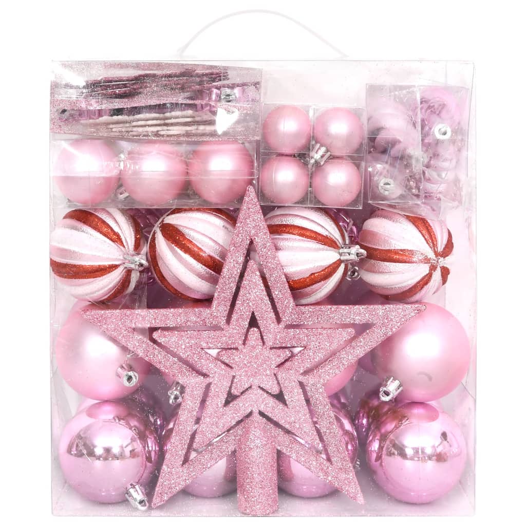 65 Piece Christmas Bauble Set Pink/Red/White - OLBRIT