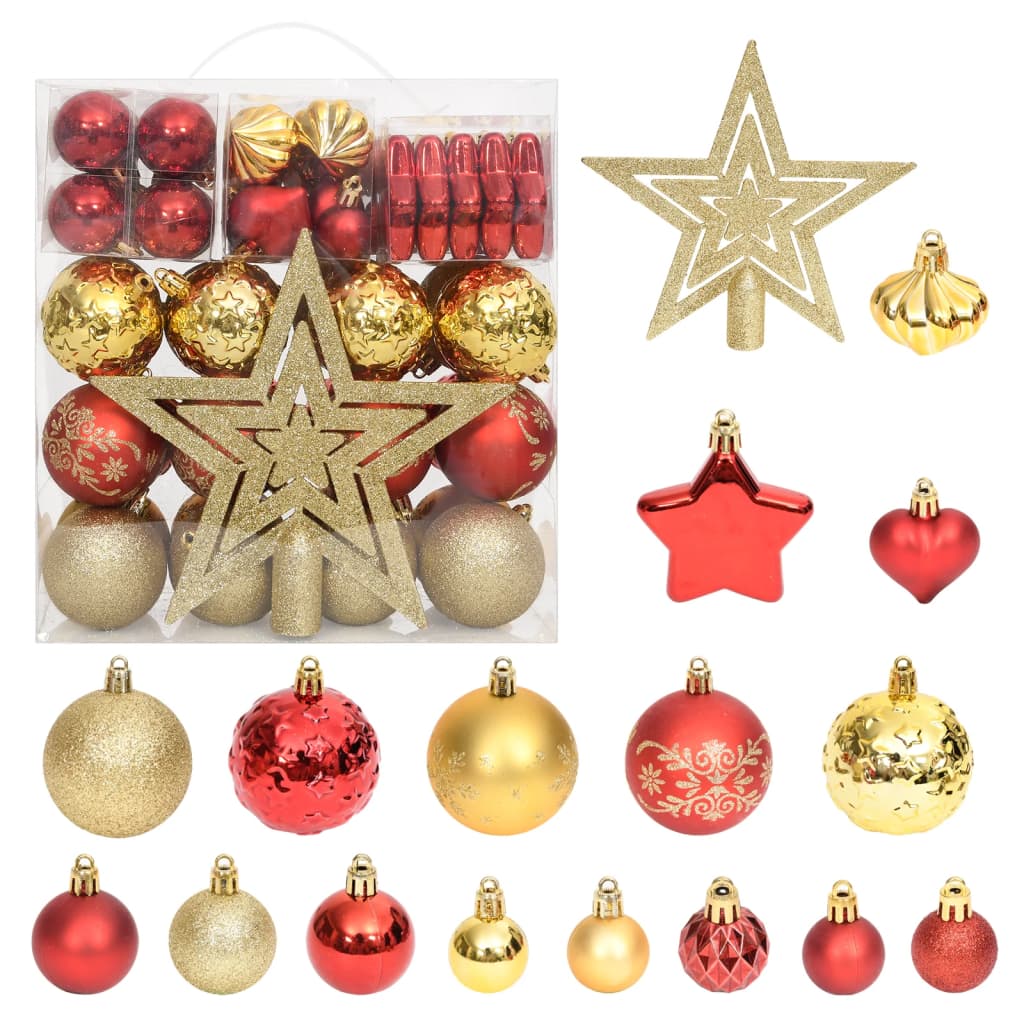 70 Piece Christmas Bauble Set Gold and Red - OLBRIT