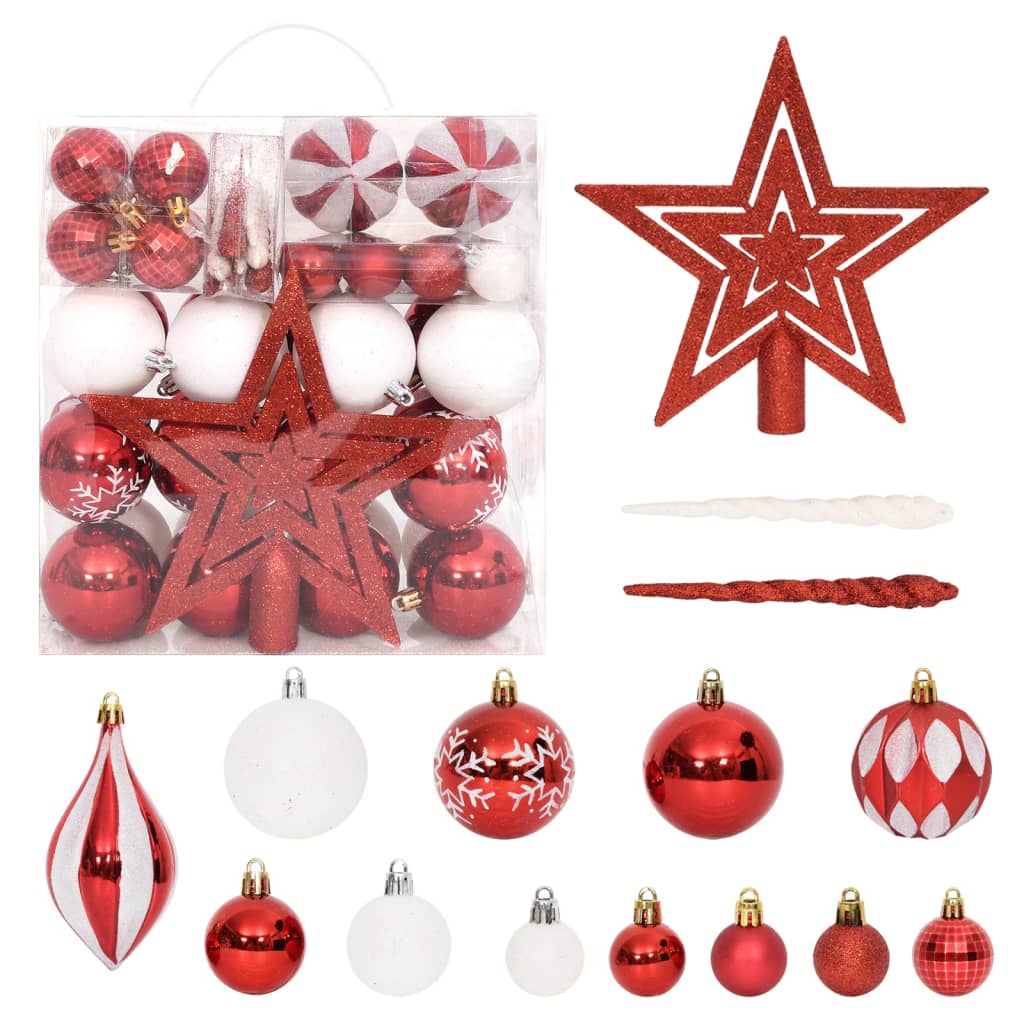 64 Piece Christmas Bauble Set Red and White - OLBRIT