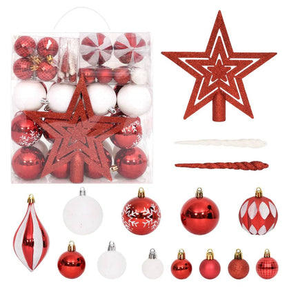 64 Piece Christmas Bauble Set Red and White - OLBRIT