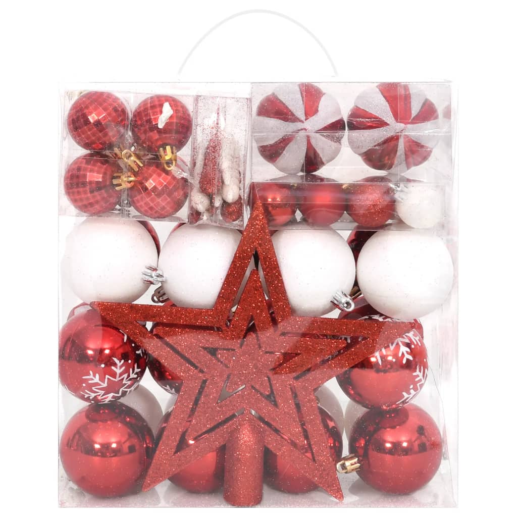 64 Piece Christmas Bauble Set Red and White - OLBRIT