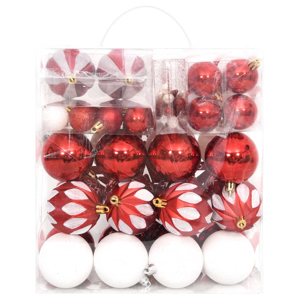 64 Piece Christmas Bauble Set Red and White - OLBRIT