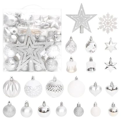 70 Piece Christmas Bauble Set Silver and White - OLBRIT