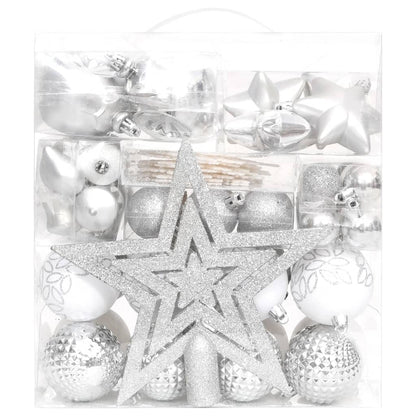 70 Piece Christmas Bauble Set Silver and White - OLBRIT
