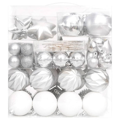 70 Piece Christmas Bauble Set Silver and White - OLBRIT